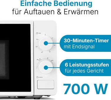 Мікрохвильова піч Bomann MW 6014 CB (Біла): 700 Вт, 20 л, 6 рівнів потужності, поворотний піднос 360°