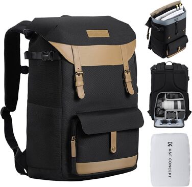 Рюкзак для камери K&F Concept Rolltop 20L: водонепроникний, для Canon, Nikon, Sony, Fujifilm, Olympus, з відділенням для ноутбука 15.6 дюймів (сірий/зелений, чорний)