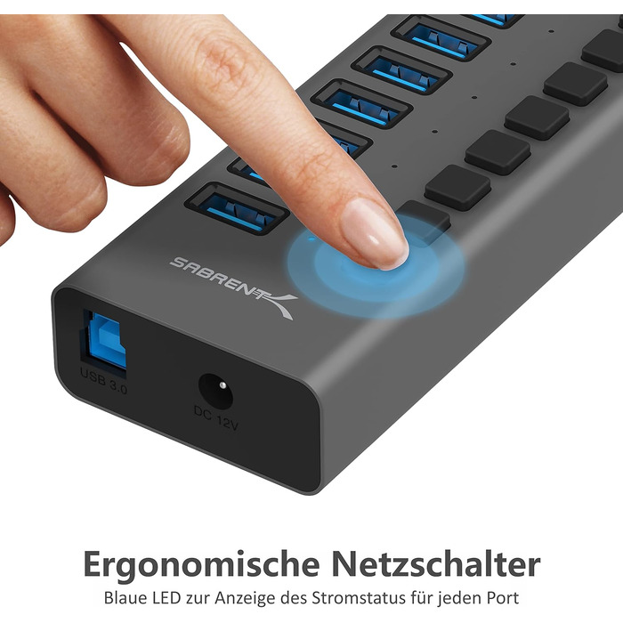 Зарядний пристрій Sabrent USB 60W 10 портів, швидка зарядка для MacBook, ноутбуків USB-C, iPhone, Samsung Galaxy (AX-TPCS)