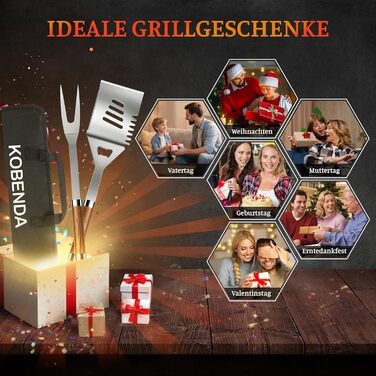 Набір гриля KOBENDA 7 предметів з нержавіючої сталі з чохлом, професійний BBQ аксесуар, ідеальний подарунок для чоловіків