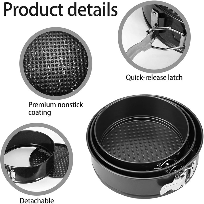 Набір форм для випікання QKNOSM (3 шт.) - діаметр 20/22/24 см, знімний дно, антипригарне покриття, з плоским дном, для пирогів та тортів