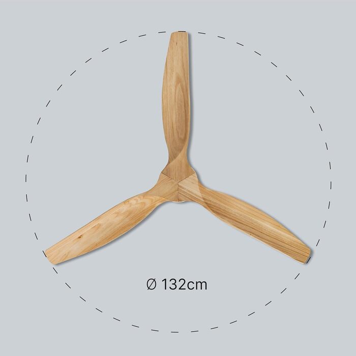 Стеляний вентилятор Ufesa 132 см, 40 Вт, 6 швидкостей, тихий, з 3 дерев'яними лопастями, функція літо-зима, таймер 8 годин, пульт, білий та світле дерево (без світла)