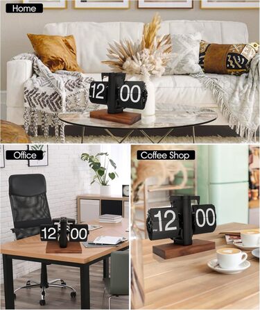 Yusat Retro-Flip Clock, Vintage Table Clock, digital, automatic flipping, battery-powered, mechanical desk clock, black, ideal for home, office, room decoration (Battery