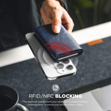 Чоловіче шкіряне картхолдер VULKIT з RFID-блокуванням, відділенням для грошей та візитки, Navy Blue