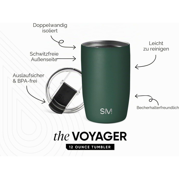 Термостакан Simple Modern Voyager з кришкою-клапаном, ізольований стакан для кави з нержавіючої сталі, 350 мл, Midnight Black
