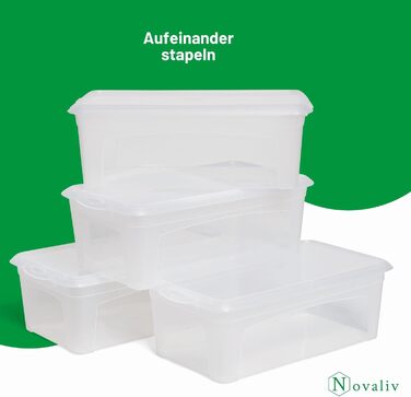6 Storage Boxes with Lid 5L Transparent Boxes Stackable Nestable Storage boxes with Clip Closure BPA-free Plastic 34x19x11 cm