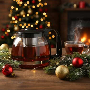 Чайник VIVIANA зі скла та нержавіючої сталі з ситом, 1500 мл, для листового чаю, з нержавіючою ручкою, сумісний з посудомийною машиною