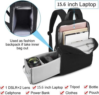 Рюкзак для камери CADeN, водовідштовхуючий, для DSLR Canon, Nikon, Sony, зі штативом, чорний