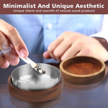Аschenbecher Für Draussen Mit Deckel Und Edelstahleinsatz, Geruchsdicht Aus Holz, Balkon Windgeschützt Aschenbecher Für HomeOffice Garten Bar Restaurant Draußen Drinnen Dunkles Walnussholz -> Дерев'яний попільничка для вулиці з кришкою та вставкою з нержа