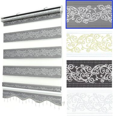 Double Roller Blind Klemmfix No Drilling White Silver 200 x 60 cm (Length x Width) Duo Roller Blind Blackout with Beads, Shimmers, Pleated Blind Window Door Zebra Blind Clamp Roller Side Pull Roller Blind (Grey Silver, W50 x H200 cm)