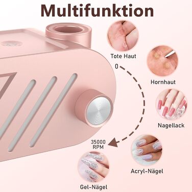 Електричний фрезер для нігтів Rose - манікюр та педикюр, набір з 6 фрез, 35000 об/хв, для гелю та акрилу