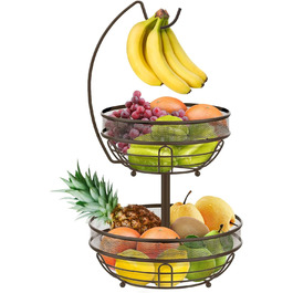 Металева фруктова тарілка Bomclap з 2 ярусами - кошик для фруктів з тримачем для бананів, бронзовий колір
