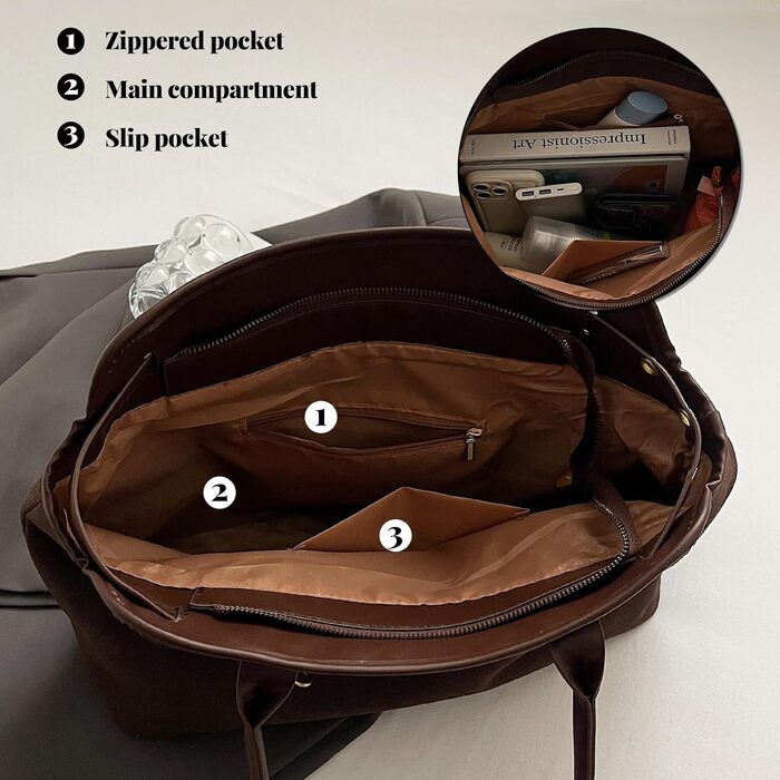 Жіноча сумка-шопер Unisoul з натуральної замші, велика містка сумка для коледжу, роботи, школи, подорожей, шопінгу, повсякденного використання, колір кави