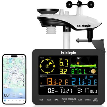Метеостанція Sainlogic SA6 Plus Smart з Wi-Fi: Прогнозування погоди, датчик дощу, 2.4GHz, чорний