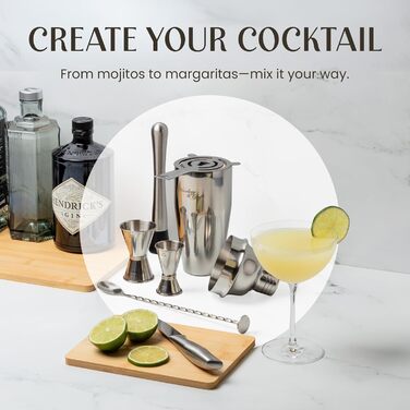 Набір для приготування коктейлів Mixology & Craft Cocktail Shaker Set 11-tlg. - Набір для бармена з нержавіючої сталі з аксесуарами (чорний, коричневий, дерево)
