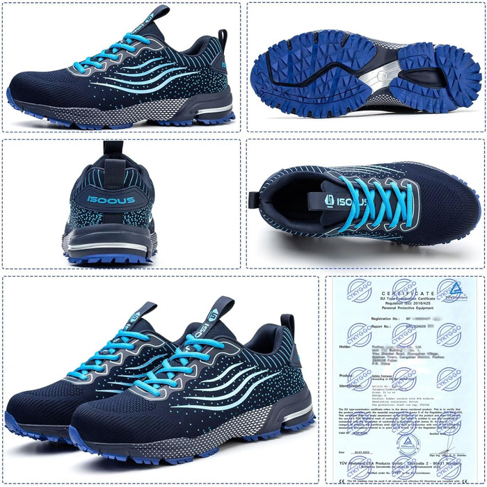 Черевики робочі чоловічі/жіночі, безпекові, спортивні, з металевим капаком, амортизуючі, протиковзкі, 43 EU, блакитні