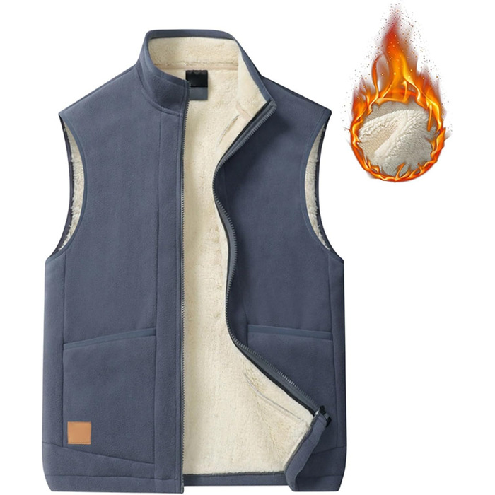 Чоловіча флісова жилетка та бодівармер, тепла жилетка, зимова терможилетка, флісова жилетка, бодівармер з блискавкою, смарт-жилетка, безрукавна куртка (3XL, Сірий)