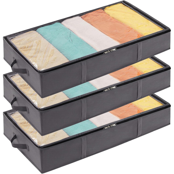 Коробки для зберігання під ліжко Lifewit, 3 шт., 65L, сірі - органайзери для постільної білизни та одягу