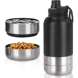 Водяна пляшка для собак на 950 мл з мискою – ізольована сталева пляшка для води, портативна, BPA-free, для подорожей та прогулянок (Чорний, L)
