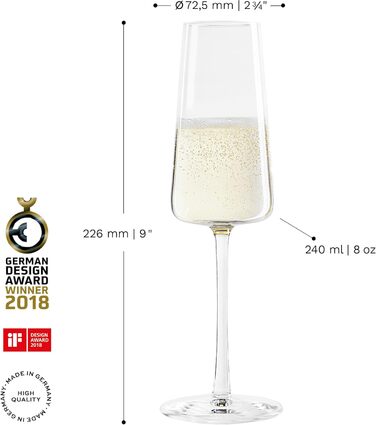 Набір келихів для шампанського Stölzle Lausitz Champagner Gläser Power 6 шт. 240 мл – елегантні келихи для шампанського, сект та просекко, високоякісне німецьке скло, придатні для миття в посудомийній машині та ударостійкі