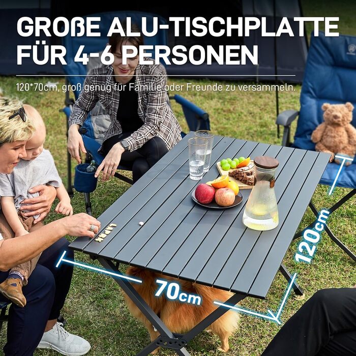 Розкладний туристичний стіл EVER ADVANCED 120x70 см, алюміній, 100 кг, сірий