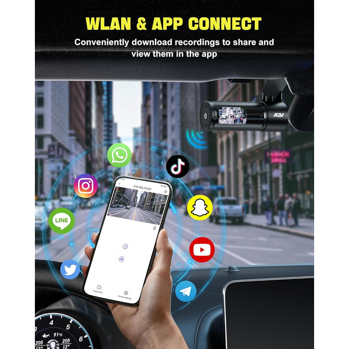 Відеореєстратор AQV Dashcam Auto Vorne und Hinten 4K з WiFi, 64GB SD, G-сенсор, Super Night Vision, 170°+140° Кут огляду, Black-D18