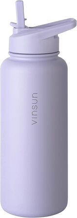 Stainless steel water bottle, purple, 1L - Straw, drinking spout - leak-proof, carbonated beverage compatible, BPA-free - Thermos bottle, sports, outdoor, school, university, bicycle, hiking, gym