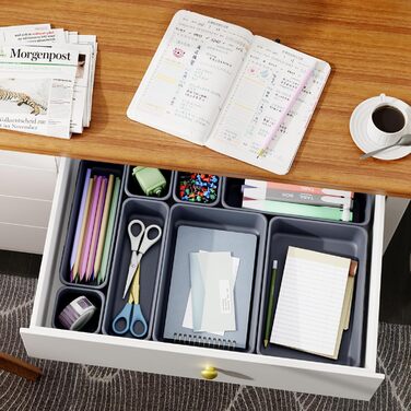 45-Piece Drawer Organizer Set for Office with 3 Sizes, Vanity Makeup Organizer Drawer, Storage Desk Organizer Drawer System for Kitchens, Bedrooms, Bathrooms, Office, Gray