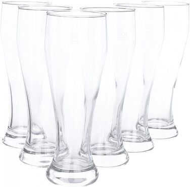 Набір келихів для пшеничного пива Van Well 0,5 л, прозорі, 6 шт. — Склянки для білого пива, підходять для гастрономії та барів, стійкі до миття в посудомийній машині