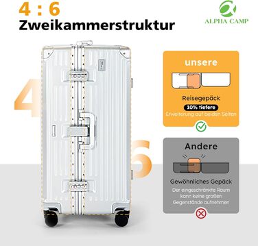 Чемодан ALPHA CAMP Trunk-XL (30 дюймів) з алюмінієвим каркасом та полікарбонатною оболонкою, TSA-замок, 93L, срібний