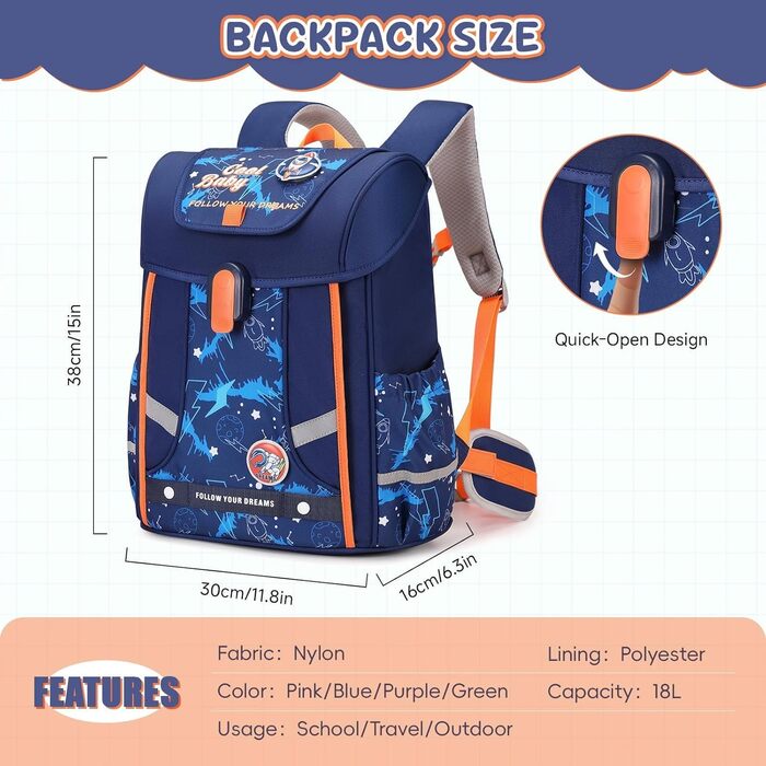 Шкільний рюкзак для хлопчика, 1-4 клас, ергономічний, з нагрудним ременем, 2025, для дітей 6-10 років, знімний поясний ремінь, світловідбиваючий, блакитний