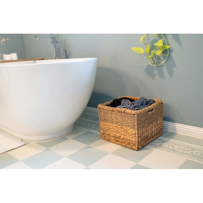 Decorative Basket Storage Woven from Water Hyacinth - Seagrass Rectangular - Shelf Basket Square - Set of 3 (S+M+L) Natural