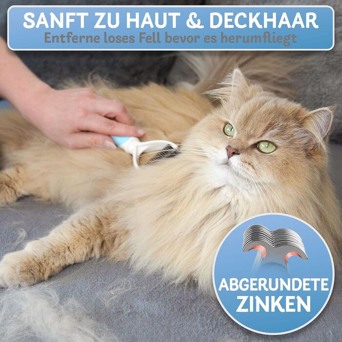 Щітка для собак та котів з довгим волоссям BluePet, видаляє підшерстя та ковтуни. Захист верхнього шару шерсті, видалення ковтунів. Підшерстя-щітка для линьки (S-M котів, блакитна)