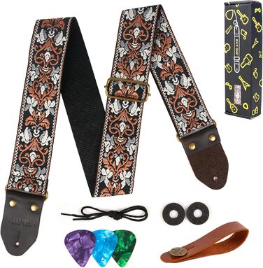Гітарний ремінь Jacquard з вишивкою з бавовни та шкіряними кінцями для акустичної гітари (Gs-75-4 Retro Jacquard)