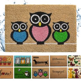 Кокосовий килимок для підлоги [водостійкий] - надміцний - придверний килимок для зовнішнього використання - кокосовий килимок для підлоги [водостійкий]. Килимок для підлоги на вулицю 40x60 см (Owls)
