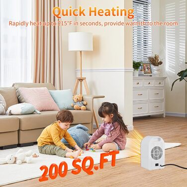 Електрична теплова гармата 2000W з пультом керування, 58 см, з осциляцією 70°, 3D-полум'я, LED-дисплеєм, ECO-режимом та таймером 12 годин - для обігріву спалень та офісів