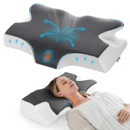 Ортопедична подушка Elviros з Memory Foam, ергономічна подушка для шиї, для тих, хто спить на боці, спині та животі, знімний чохол, Space Grey, 64×(11,5/13)×40 см