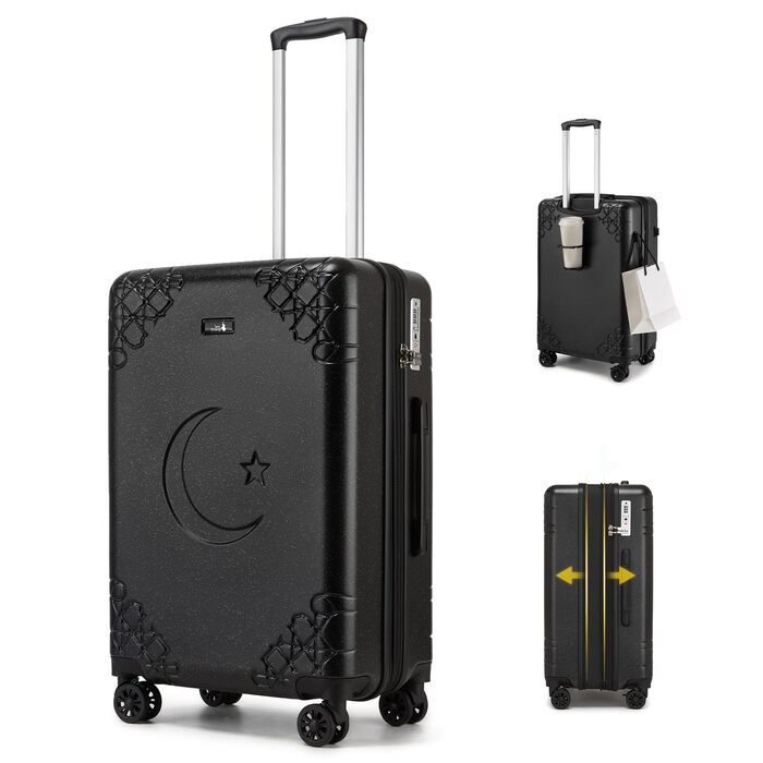 Набір валіз Sea Choice: 3 валізи з жорстким корпусом, розширювані, з 4 колесами, легкі, з TSA-замком (чорний, ручна поклажа 20 дюймів)
