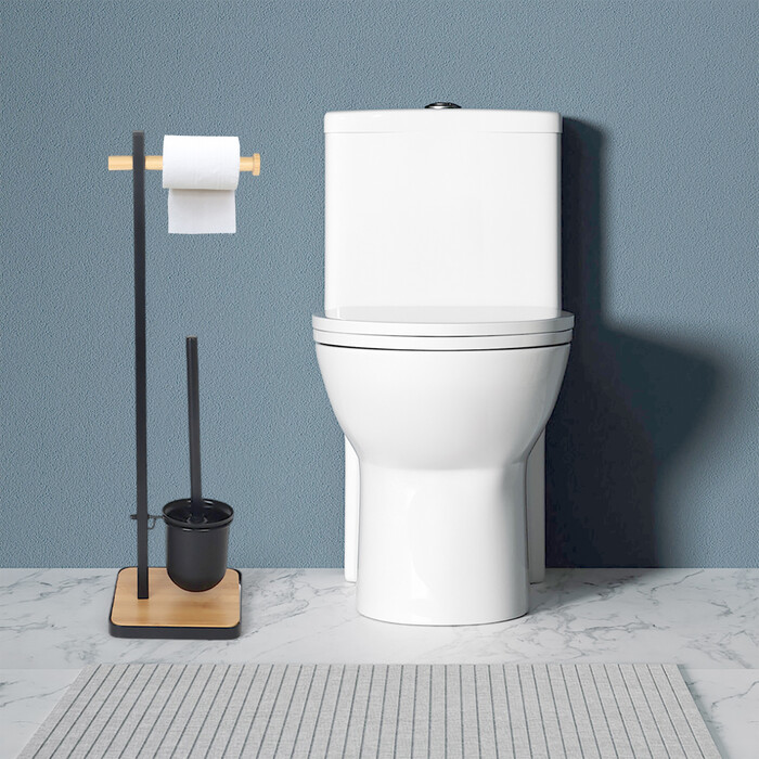 Relaxdays Bamboo Toilet Set - Black 2in1