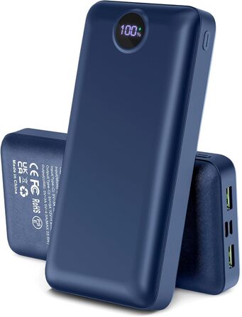Power Bank 50000mAh з LED дисплеєм: Швидка зарядка 22.5W, USB-C, 3 виходи та 2 входи (Синій)