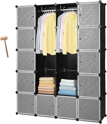 Regalsystem Shoe Rack Set of 20 Cubes, Plastic Closet with Doors, Plug-in Shelf, DIY Cube Shelf, Modular Storage Combination Cabinet for Clothes, Shoes, and Books, Black
