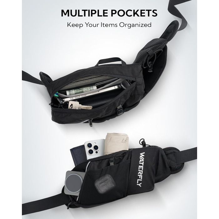 Чоловіча/жіноча поясна сумка Waterfly з тримачем для пляшки: спортивна, стильна, для бігу, прогулянок, велосипеда, подорожей, чорна