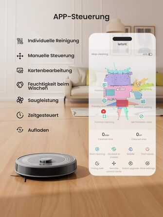 Робот-пилосос LEFANT M2 з функцією миття підлоги, 6000Pa, LiDAR-навігація, зони заборони, керування через додаток/Alexa, ідеальний для шерсті тварин, килимів та твердих підлог M2G