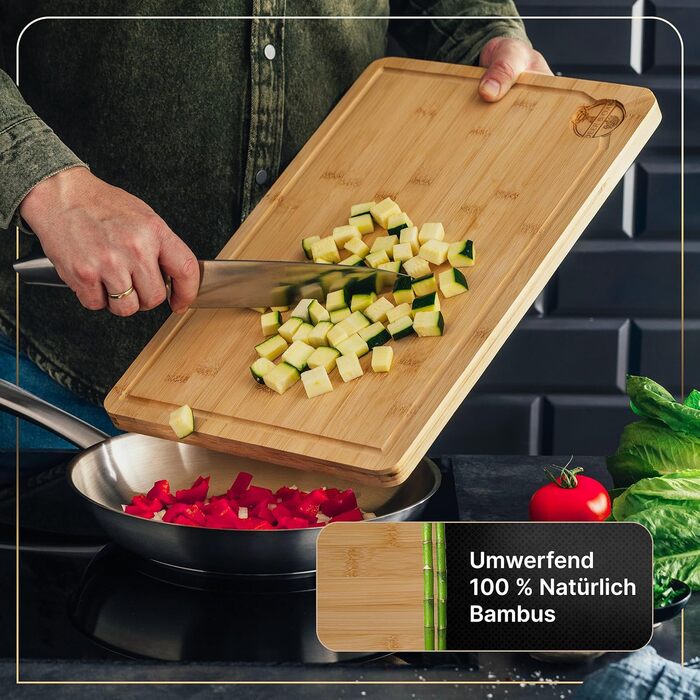Роздільна дошка Deer & Oak з бамбука – XL (38x25x2 см), олійна, водонепроникна, для м'яса, овочів та хліба