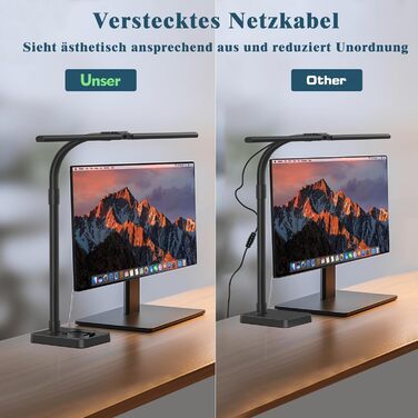 LED настільна лампа Doppelkopf з регулюванням яскравості, 24W, 80см, велика та яскрава, захист очей, чорний колір, гнусий шийка, 25 режимів освітлення, для офісу та дому
