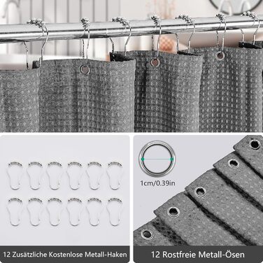 Шторка для душу Waffel з магнітами, текстиль, поліестер, 183x183 см (зелена)