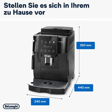 De'Longhi Magnifica Start ECAM222.20.B, fully automatic coffee machine with milk frother, for cappuccino, with espresso direct selection and 2x espresso function, 13-stage conical grinder, 1450 W, Black. Fully automatic coffee machine with touch display.