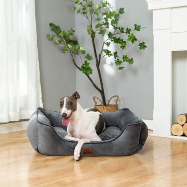 Dog Bed for Small and Medium Dogs 65x55x18cm, Washable Dog Cushions, Removable Cover, Dog Sofa Dog Basket with Raised Edges, Fluffy Cat Bed Dog Bed with Nubs, Dark Grey (90x75x25cm, Dark Grey - Removable)