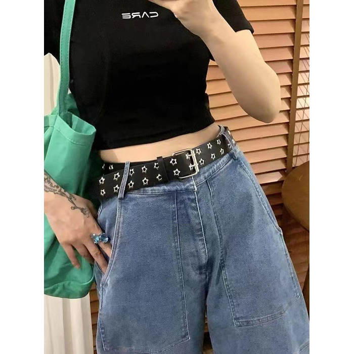 Жіночий шкіряний ремінь Punk з пряжкою, для джинсів та пальто, з декоративними отворами, чорний