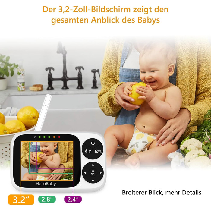 Дитячий відеоняня HelloBaby з камерою, 3.2' LCD, бездротовий монітор з нічним баченням, контролем температури та двостороннім зв'язком (1 камера)
